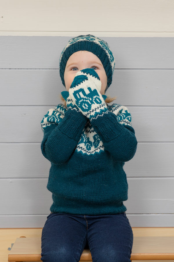 2110-6a Traktor lue og votter petrol