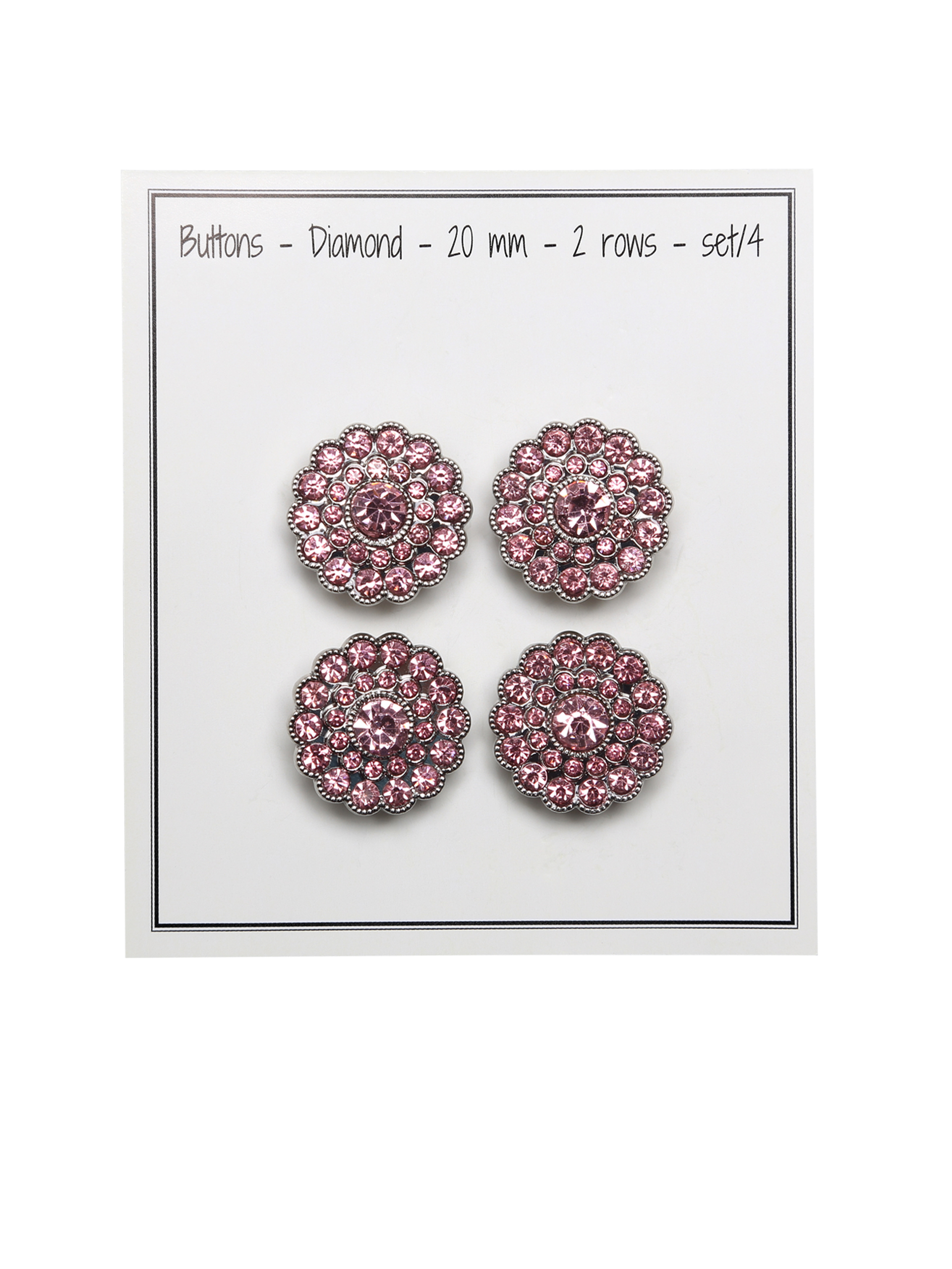 Knapp - Rosa Diamant/Bling - 2 rows - 20mm