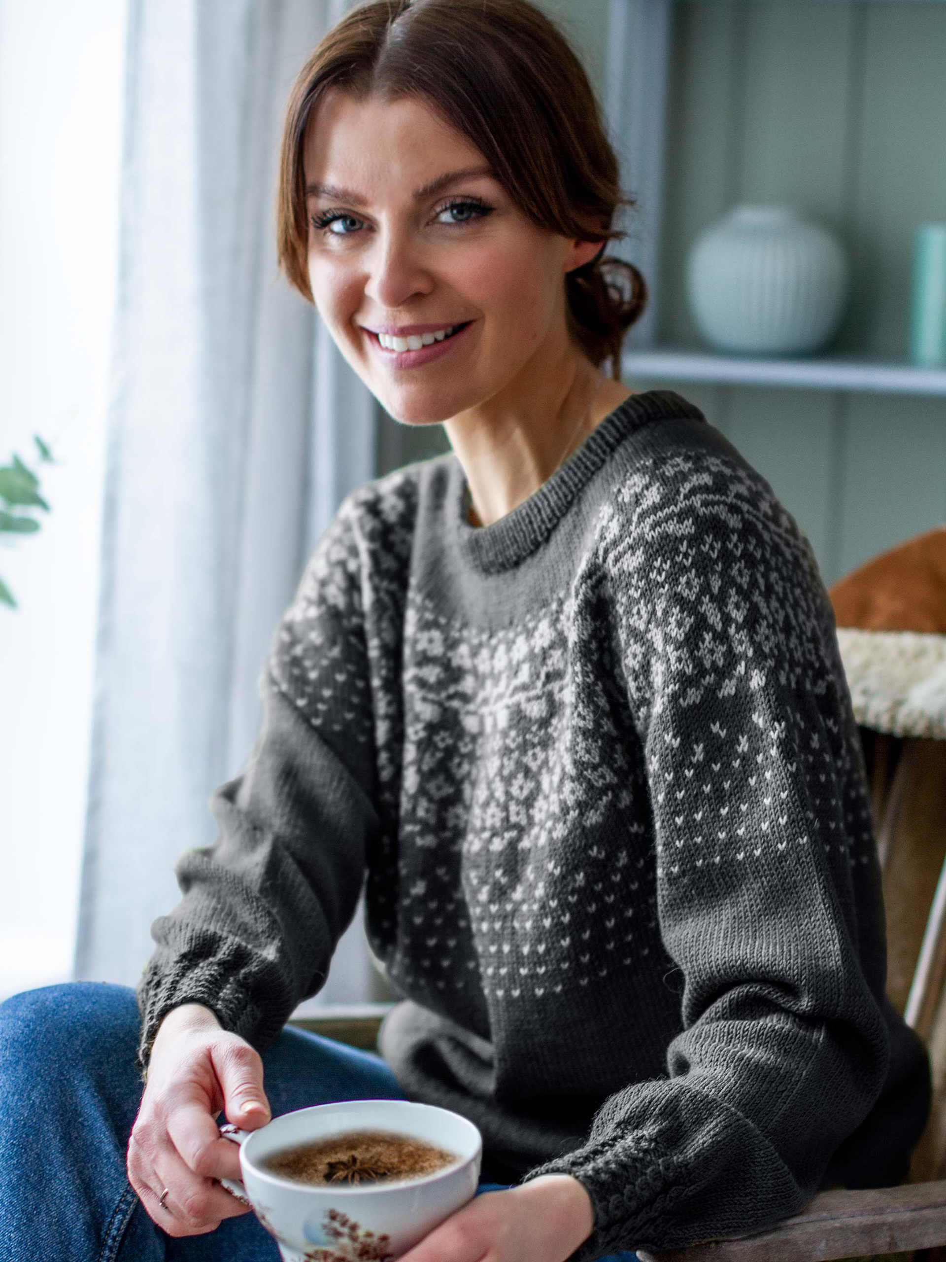 BLOMSTRING genser koksgrå/lys grå (Merinor)