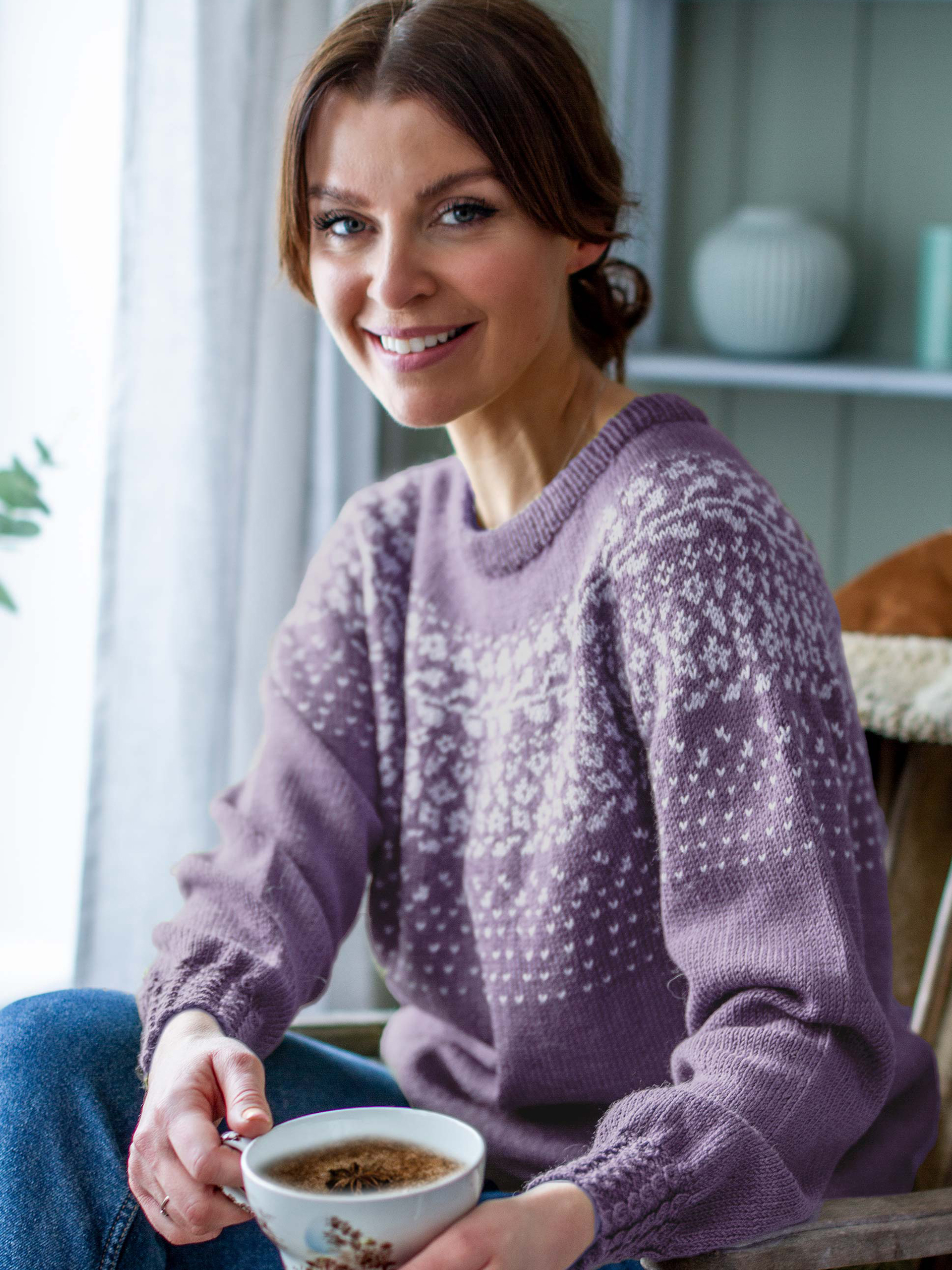 BLOMSTRING genser støvet lilla/pudderrosa (Merinor)