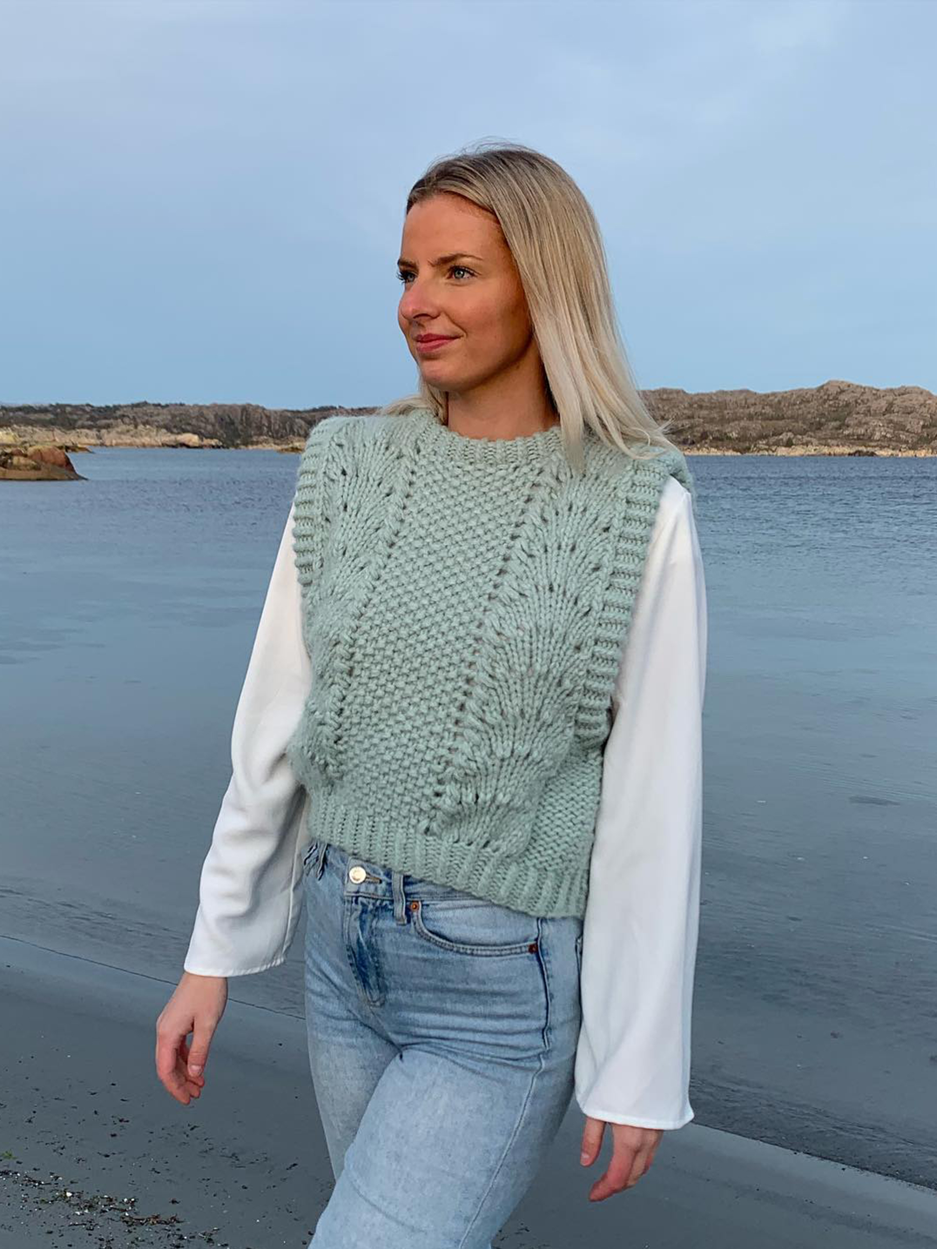 Bølgevest støvet jadegrønn