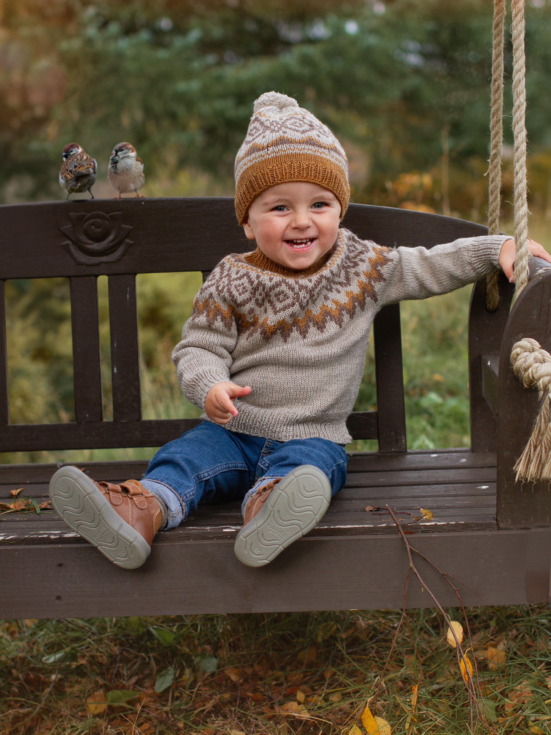 DRIV genser & lue gråbeige melert (Merinor)