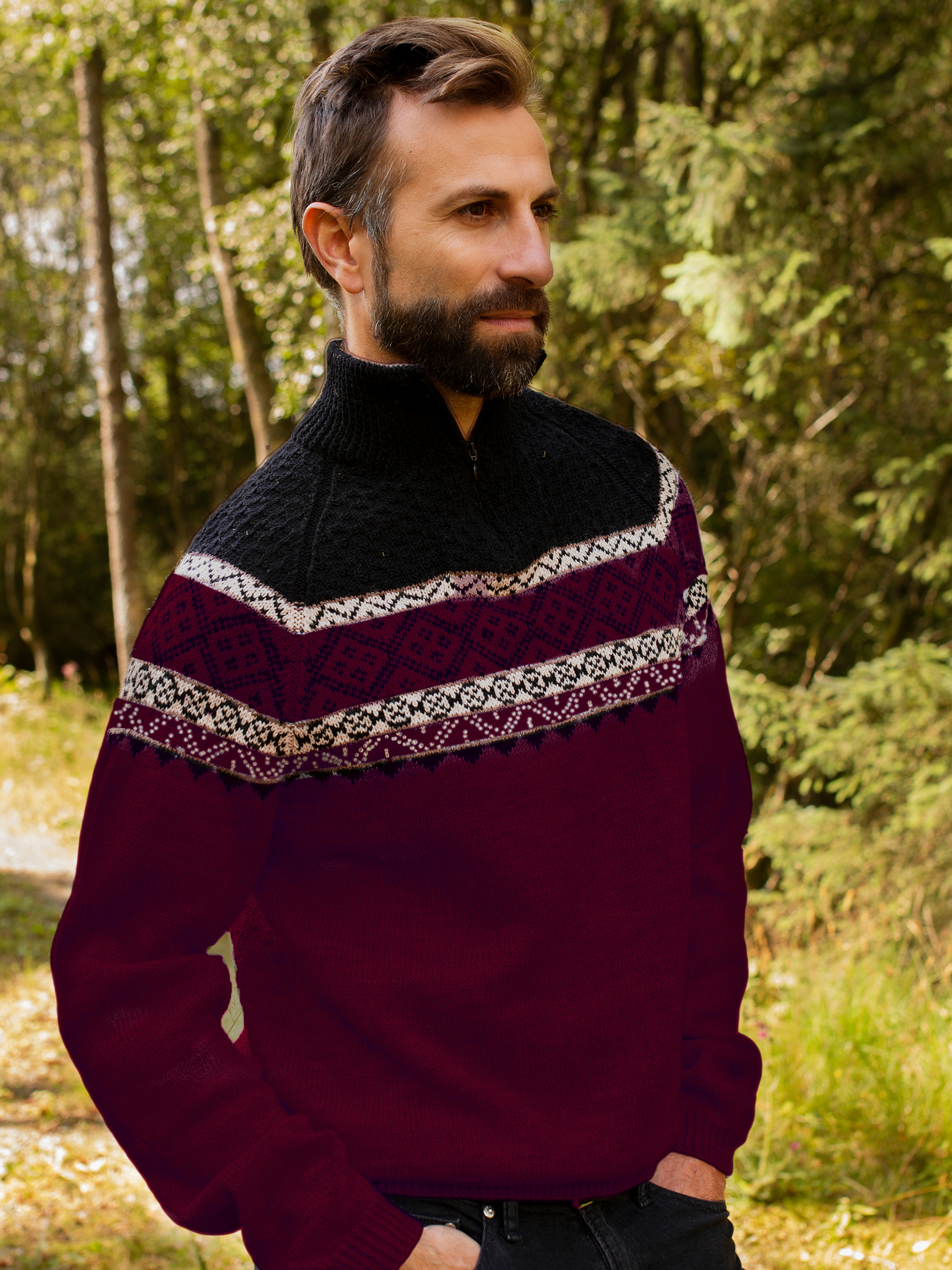 EIN zip-herregenser burgunder/sort