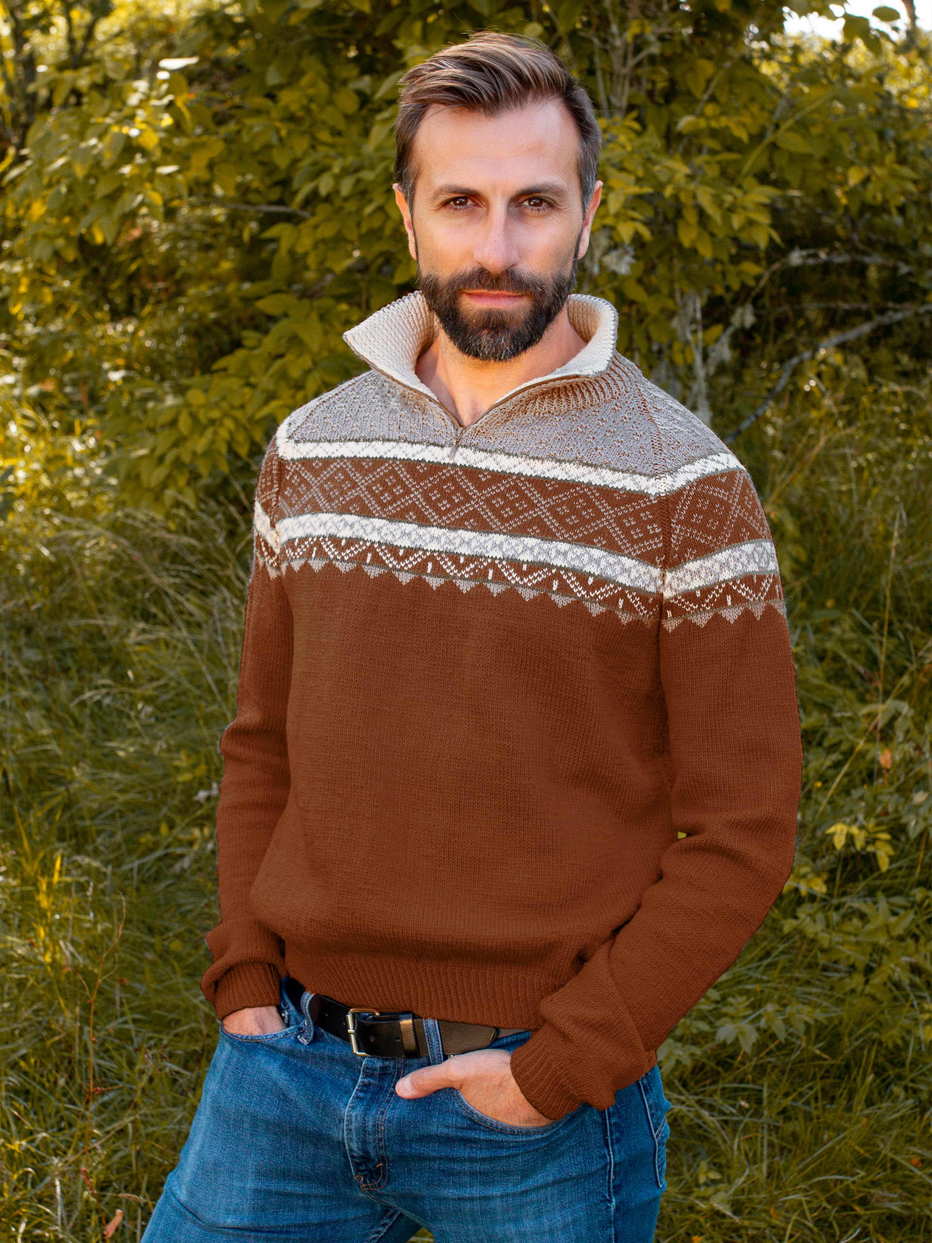 EIN zip-herregenser kanel/beige