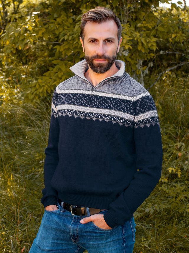 EIN zip-herregenser marine/grå