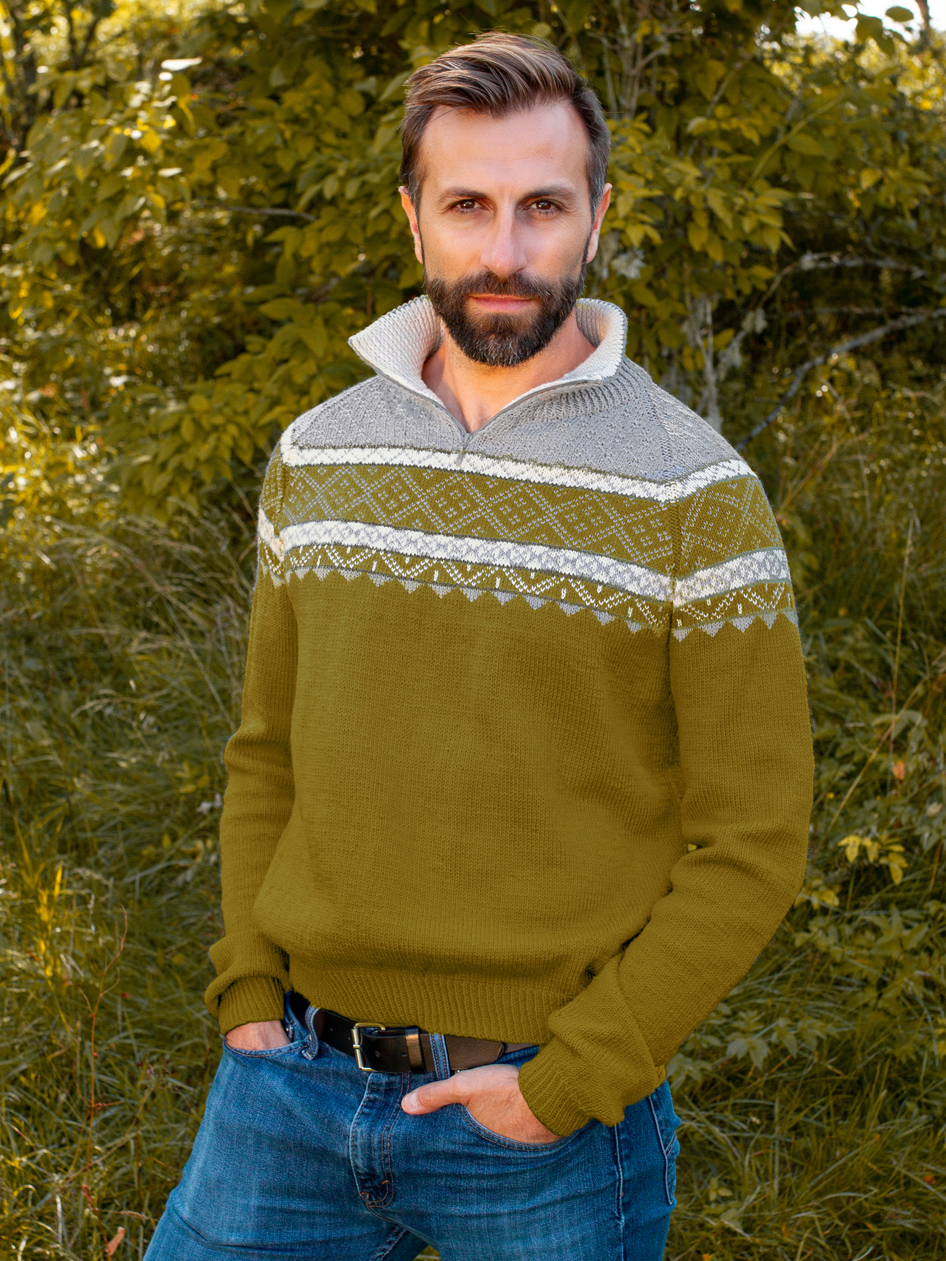 EIN zip-herregenser sennep/grå