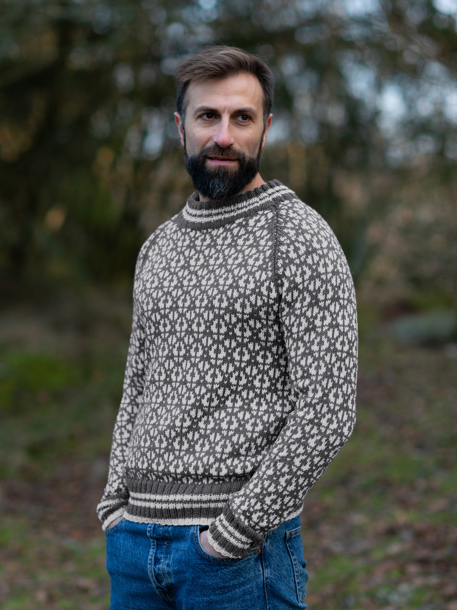 FLOKK genser herre gråmelert kitt