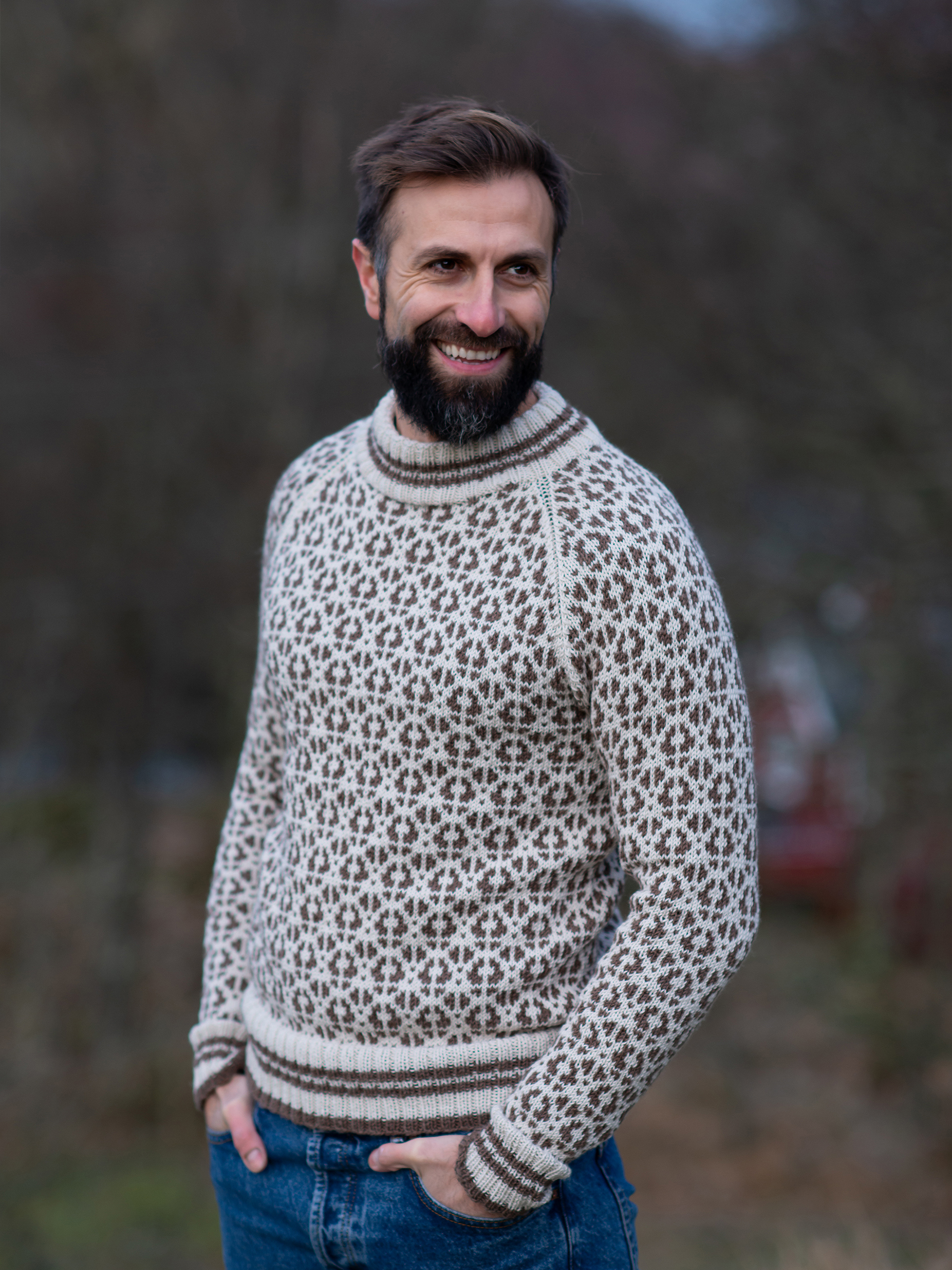 FLOKK genser herre kitt brunmelert