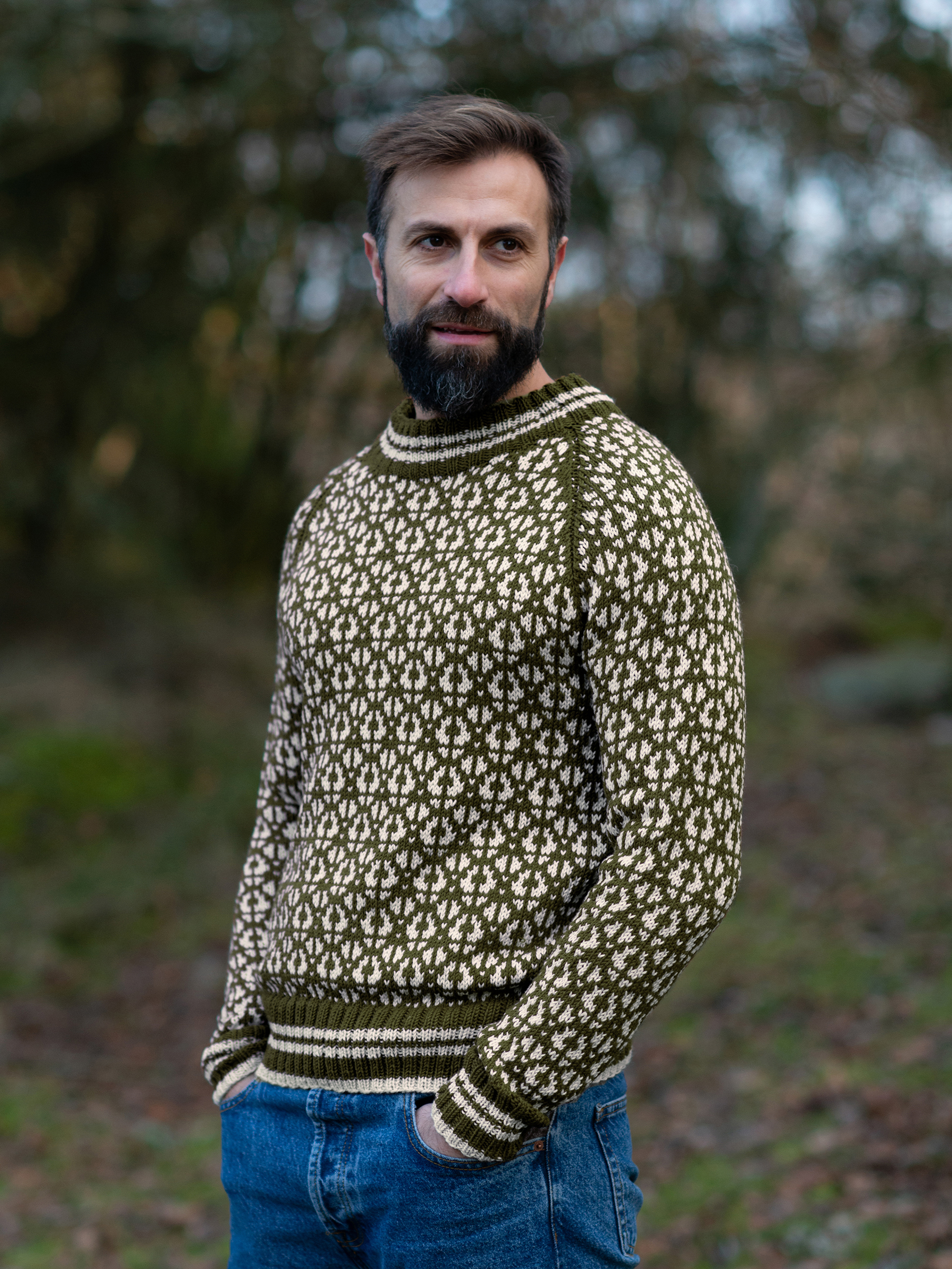 FLOKK genser herre oliven kitt