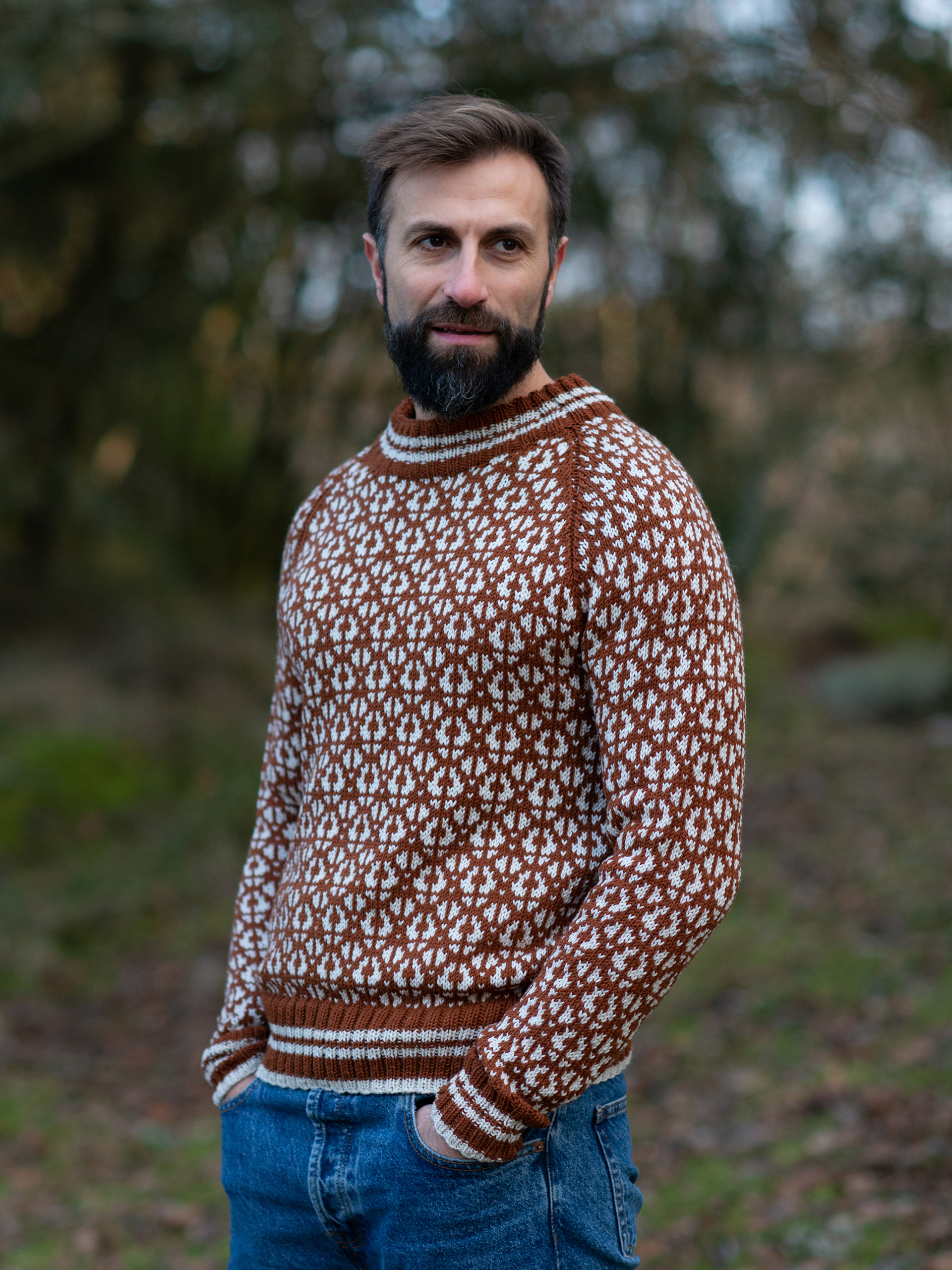 FLOKK genser herre rustbrun kitt