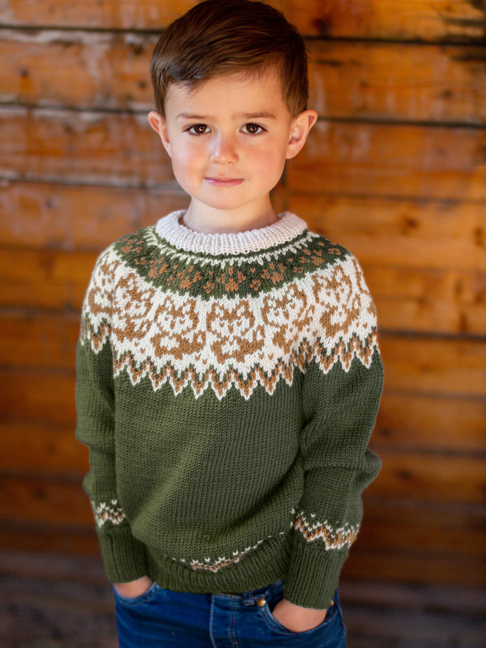 LURING genser og lue mørk oliven (Merinor)