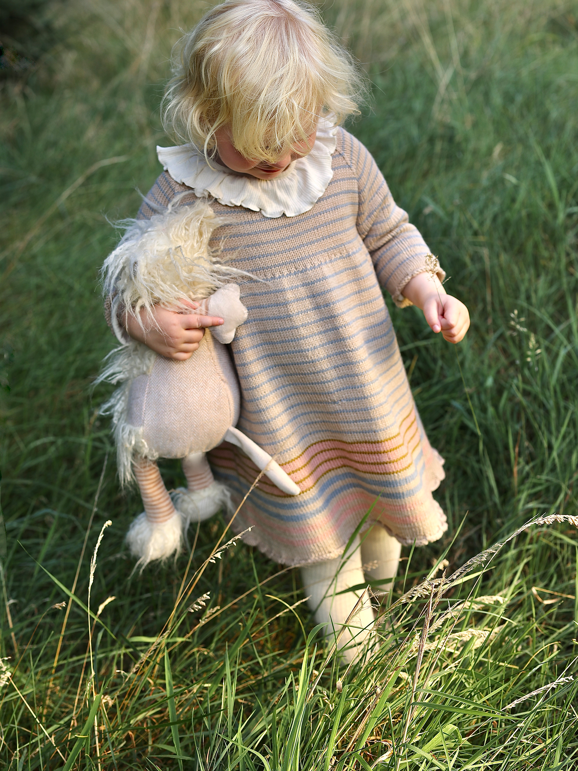 MOA barnekjole beige/gråblå