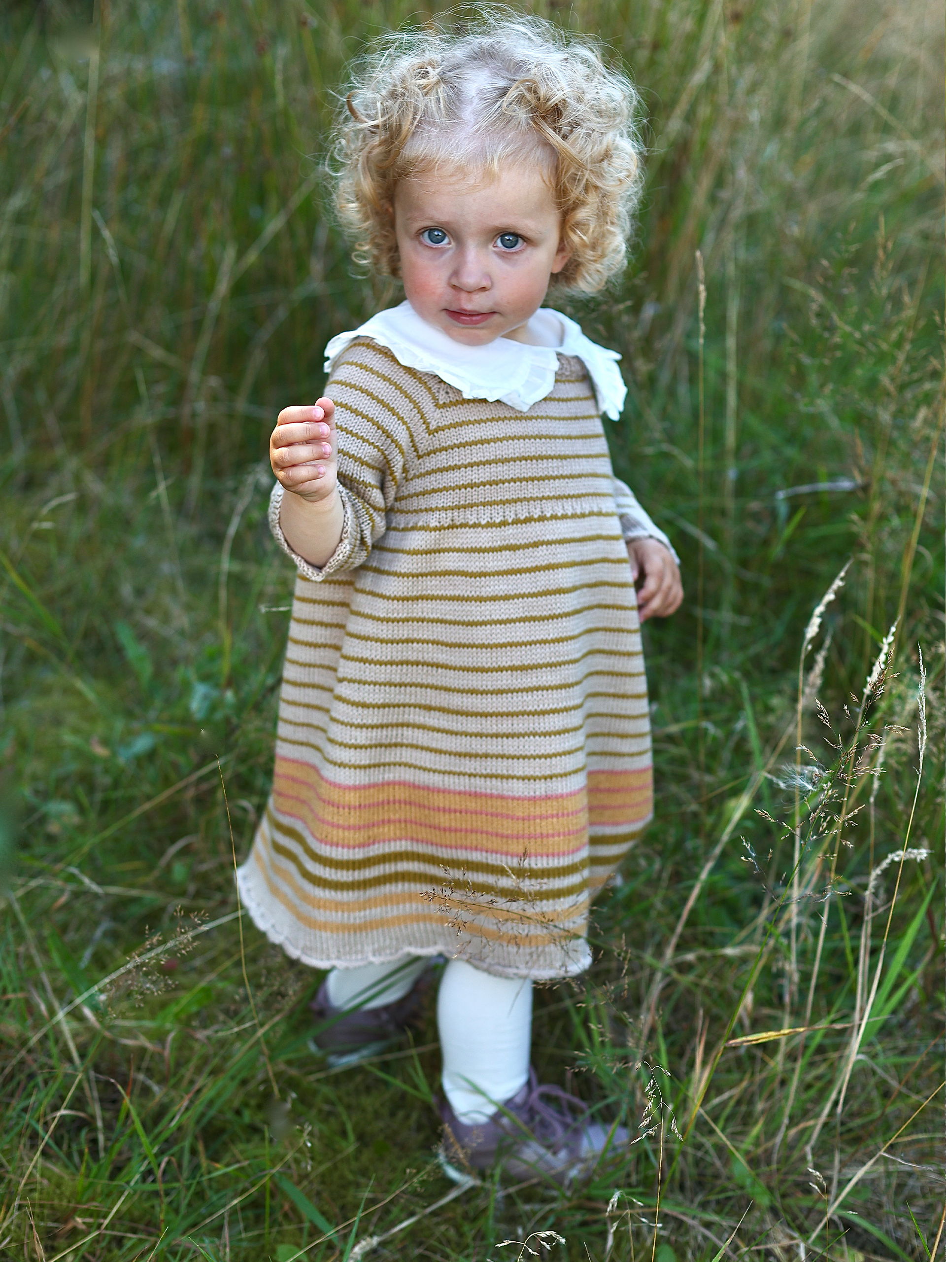 MOA barnekjole beige/sennep