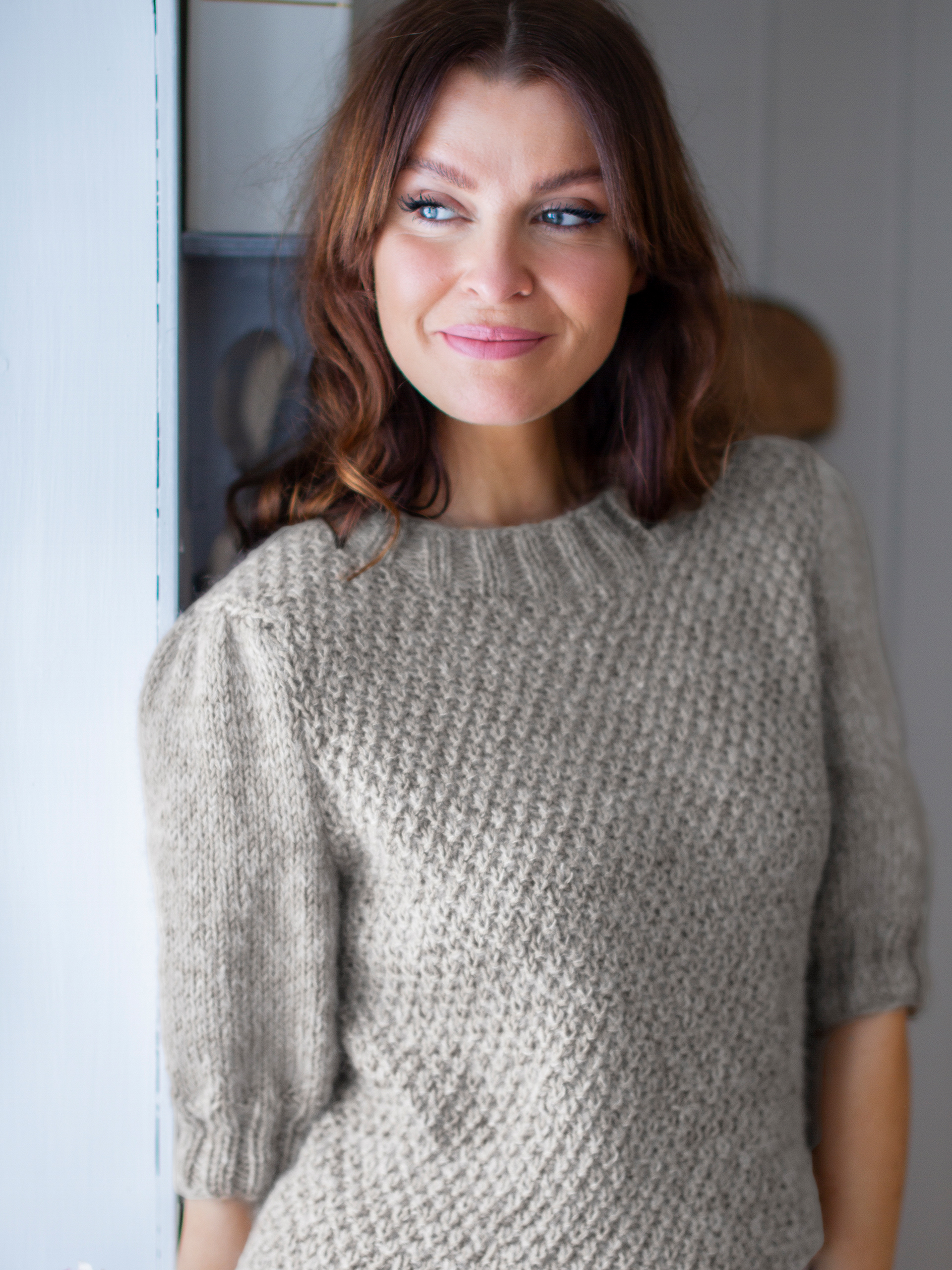 Petunia topp gråbeige melert