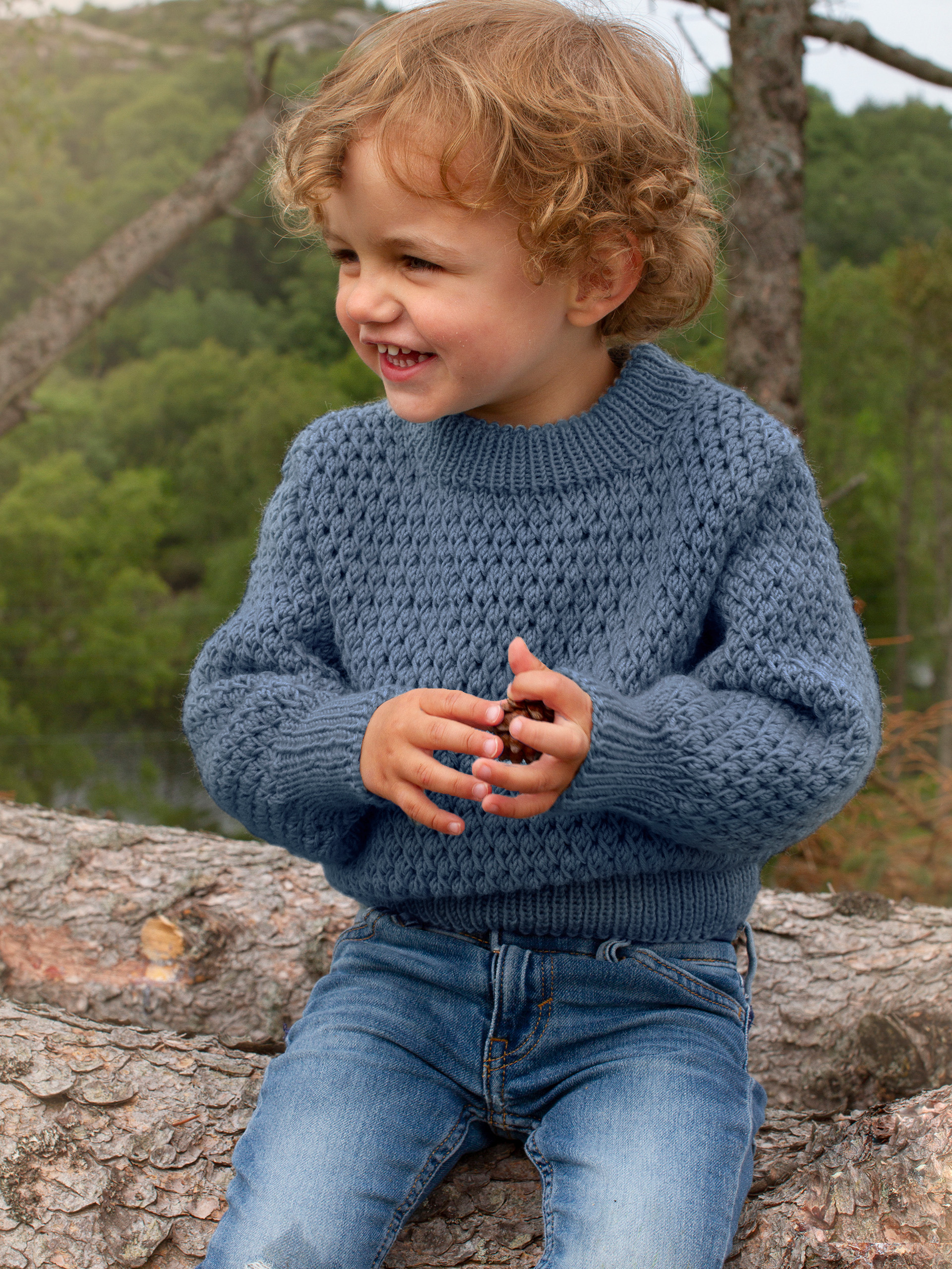 STAVA genser ensfarget denim (Merinor)