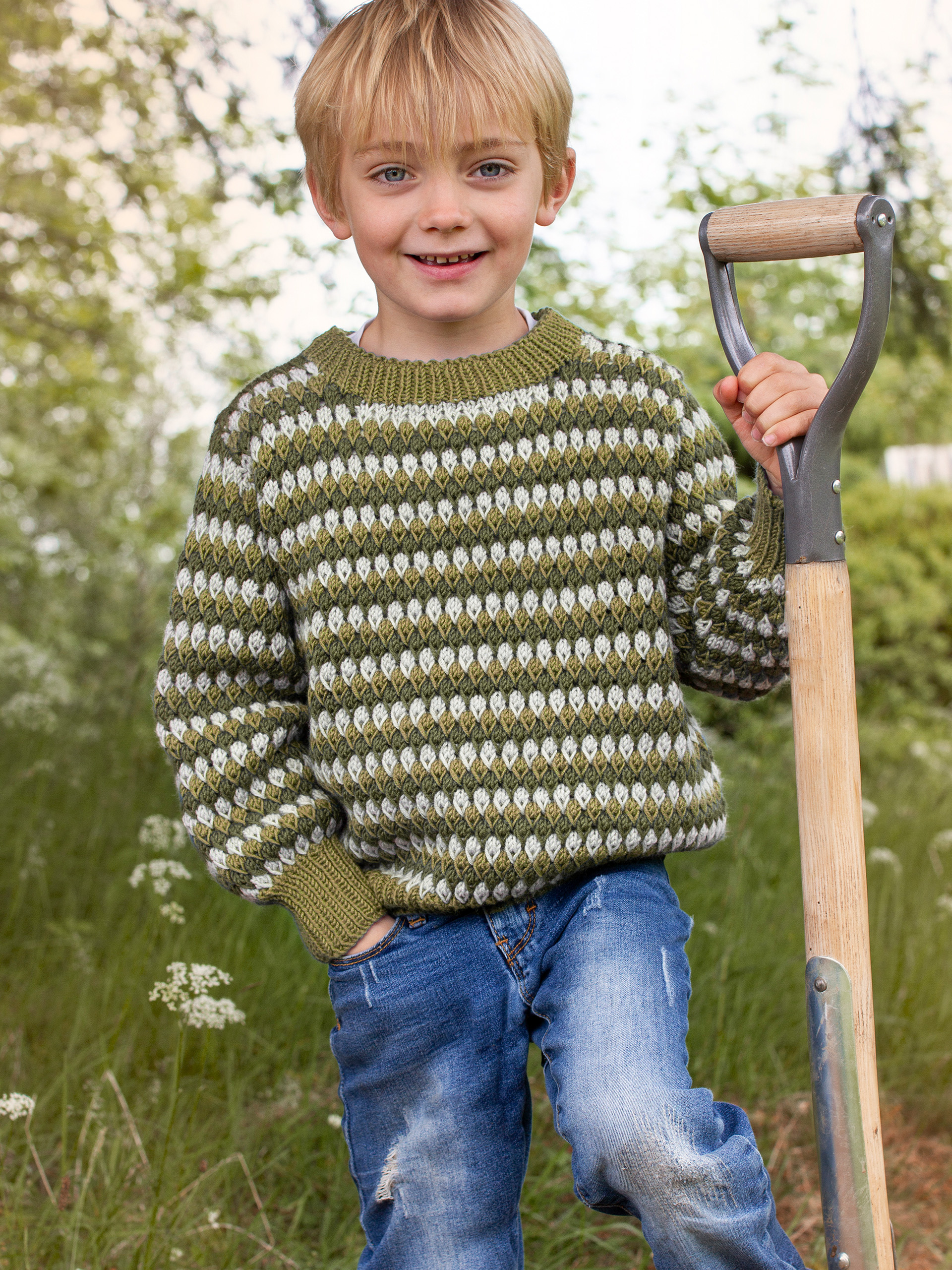 STAVA genser striper gulgrønn