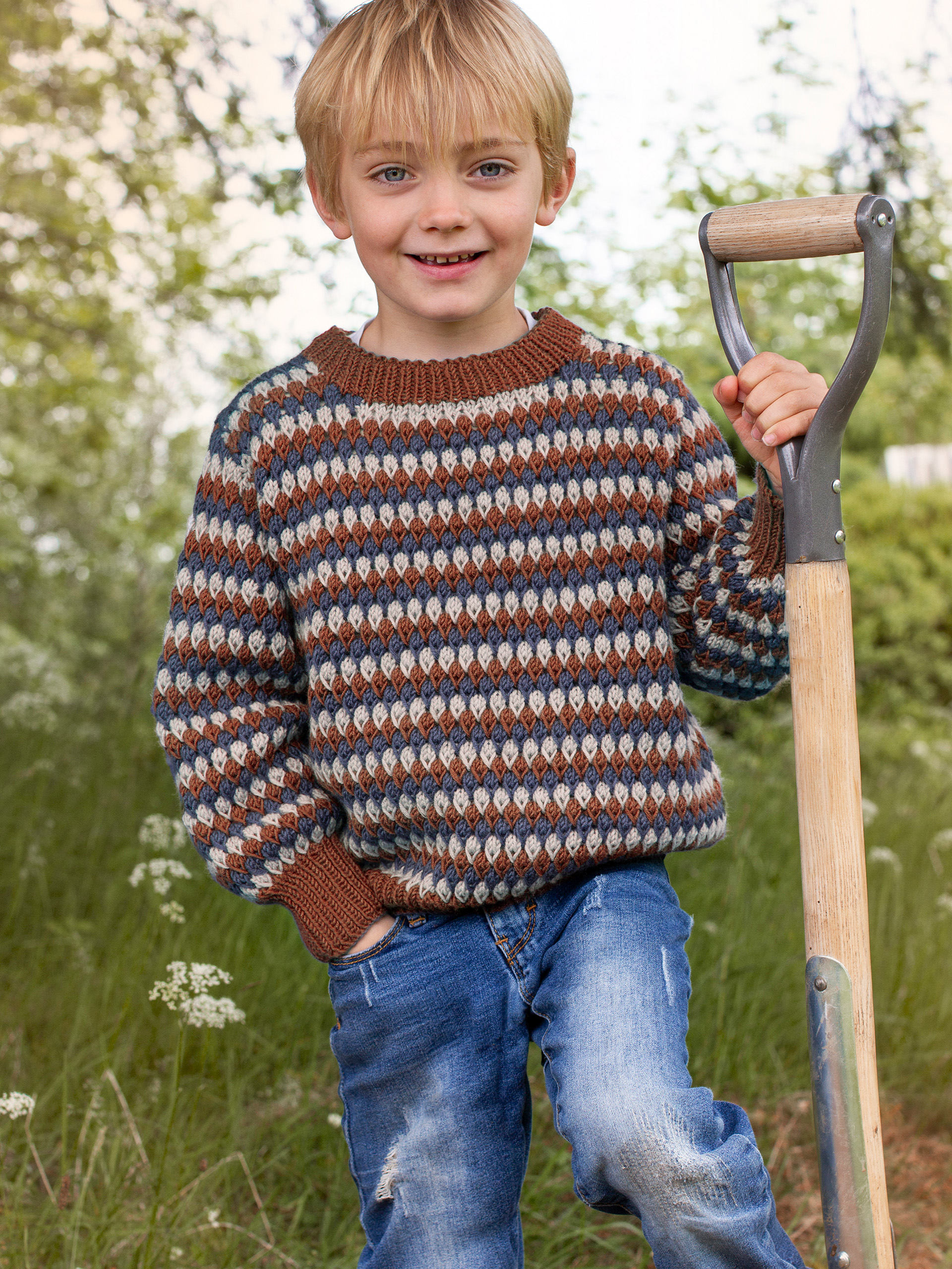 STAVA genser striper rustbrun