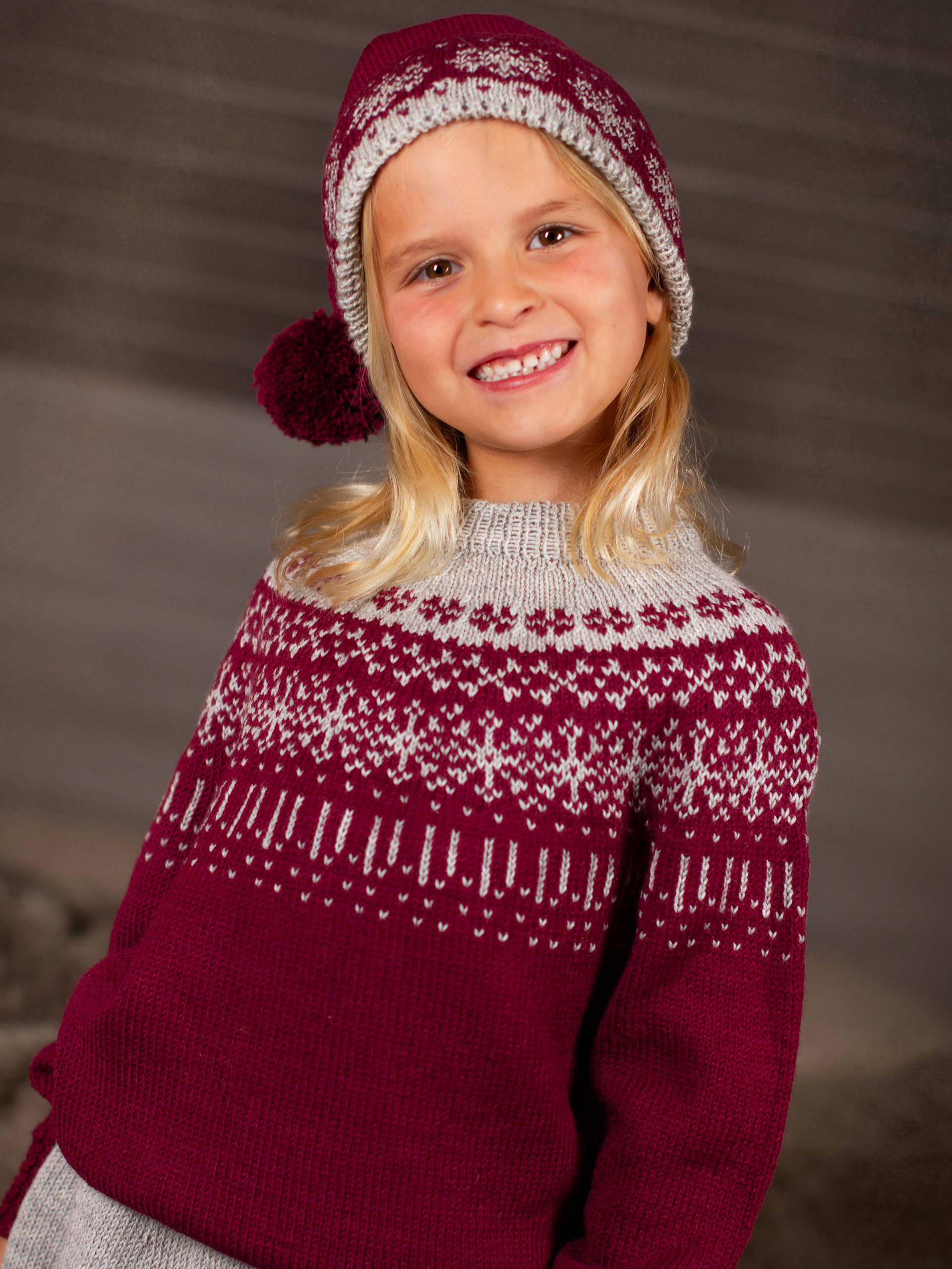 STJERNESKUDD genser barn burgunder-grå (Woolevo)