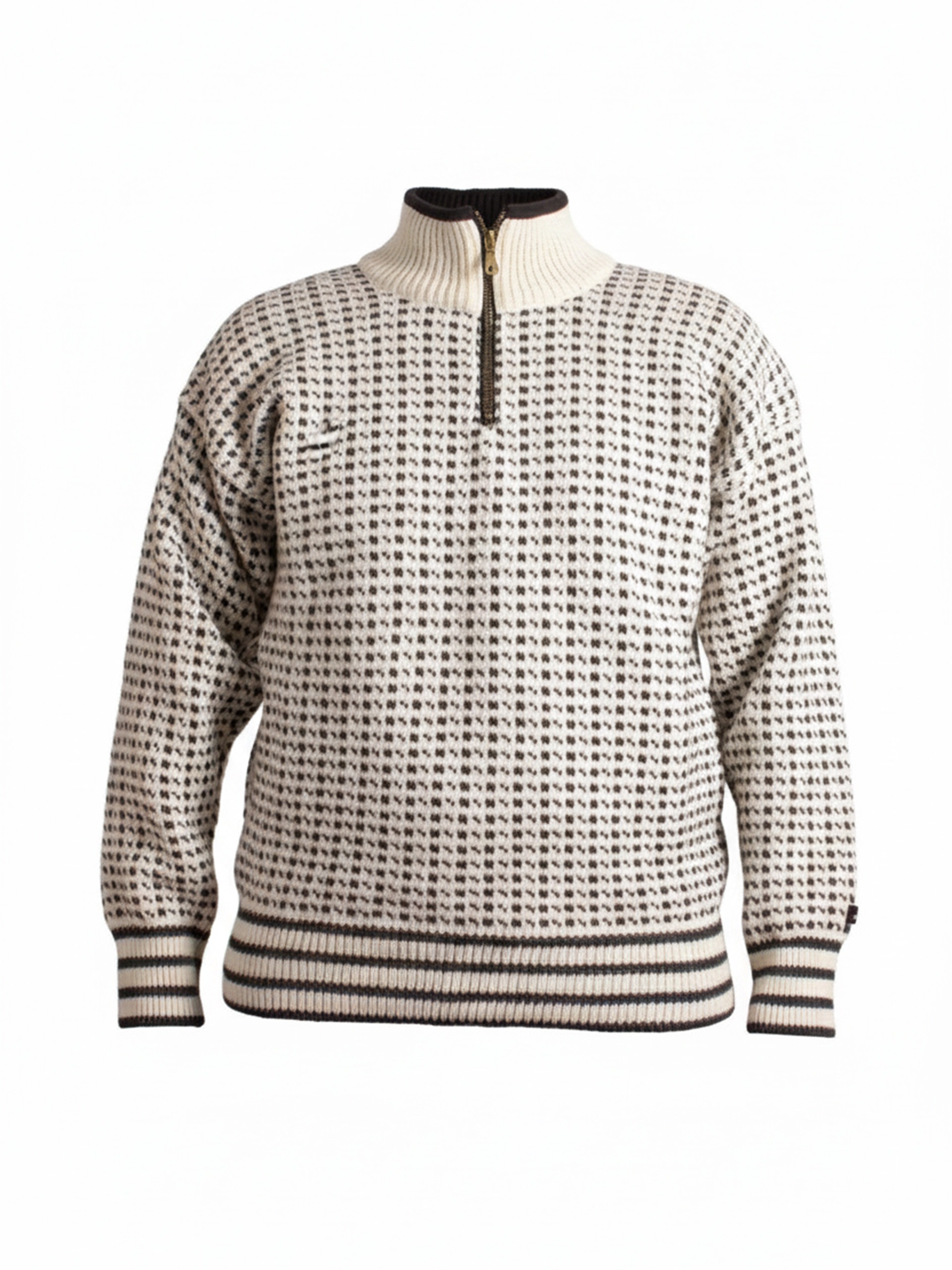 Str. S - Islender unisex genser m/zip og fleece offwhite