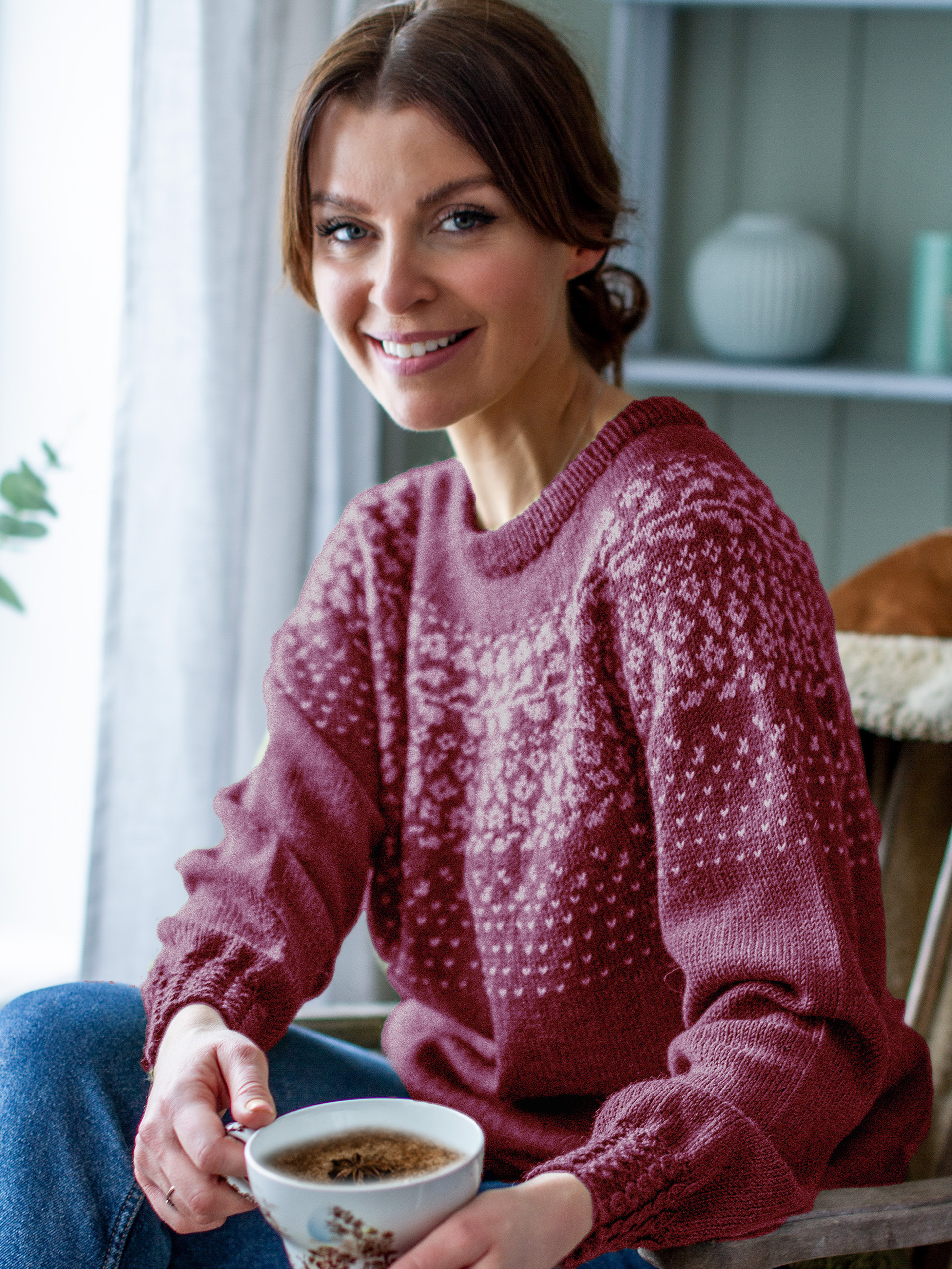 BLOMSTRING genser burgunder (Merinor)