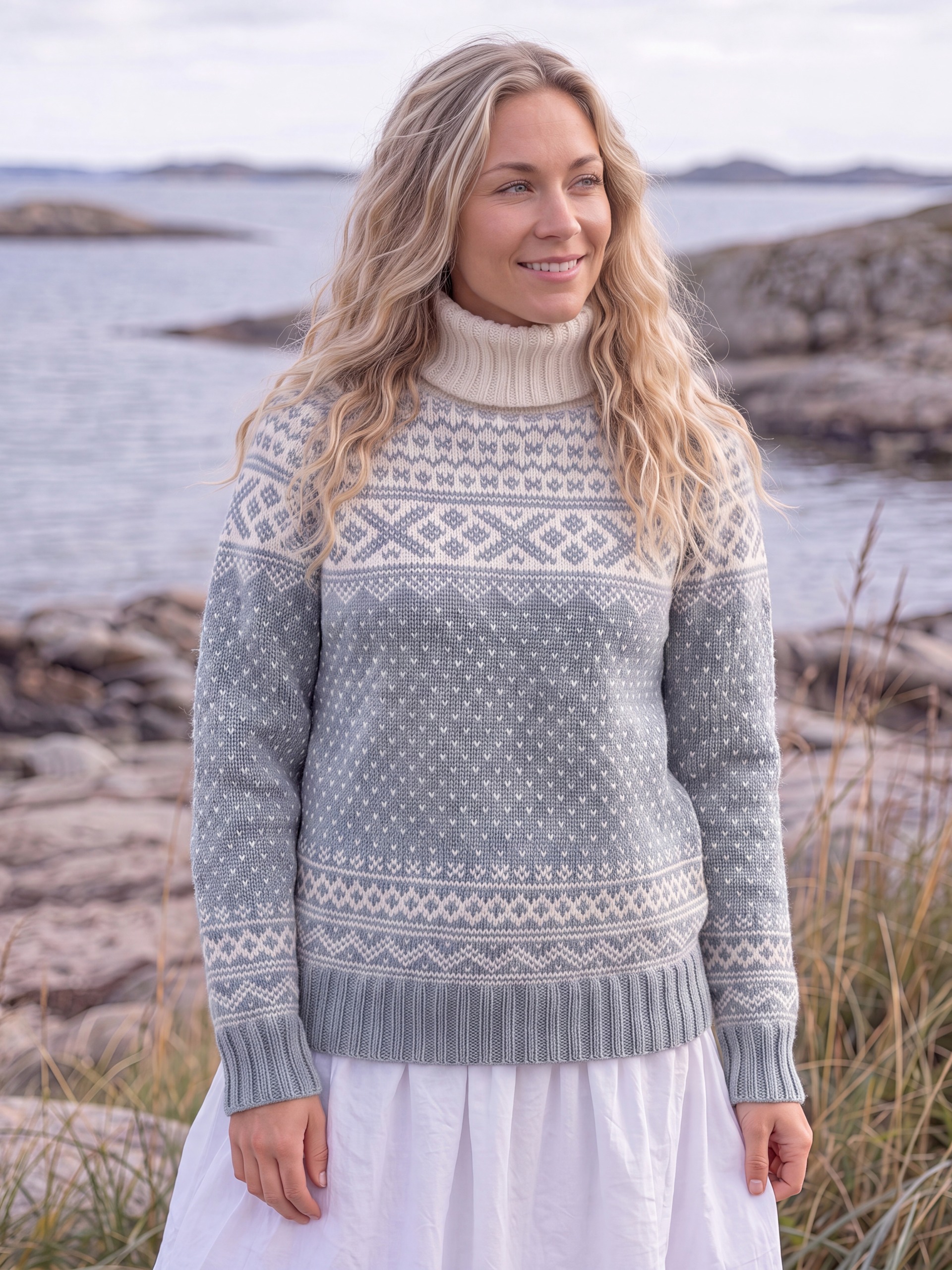 SETESDAL genser unisex lys gråblå