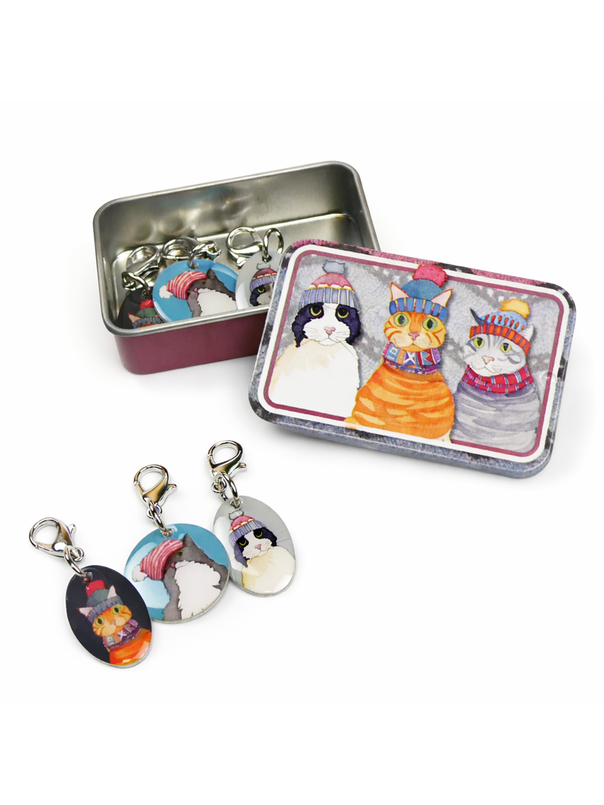 Maskemarkører m/tinnboks - Katter med lue