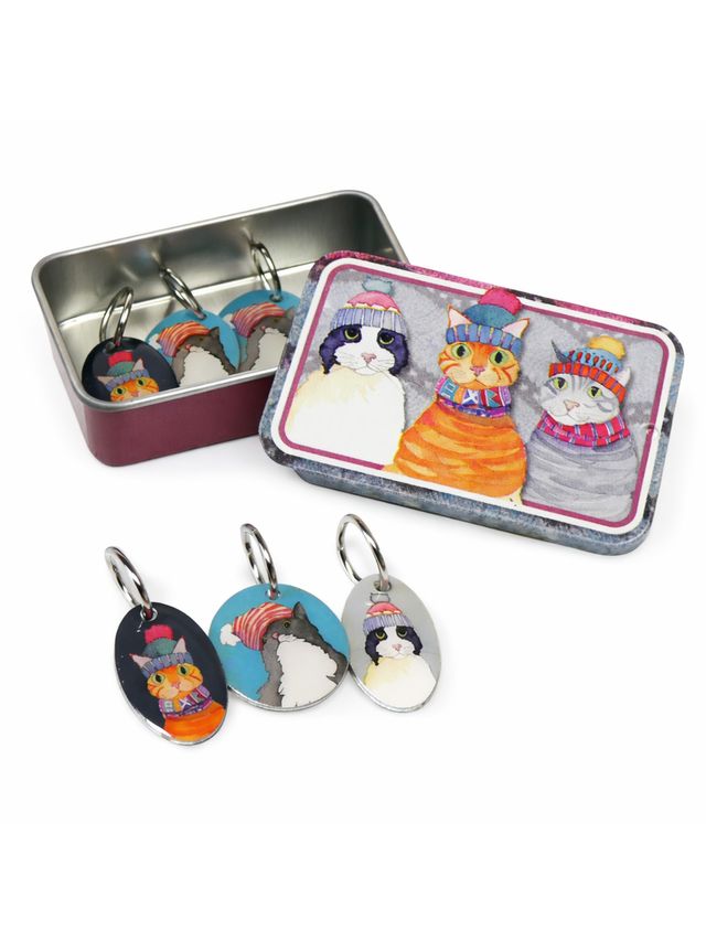 Maskemarkører m/tinnboks - Katter med lue